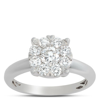 Round Cluster Diamond Engagement Ring, 14K White Gold