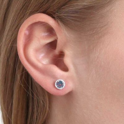 Round Opal Doublet & Diamond Stud Earrings 14K