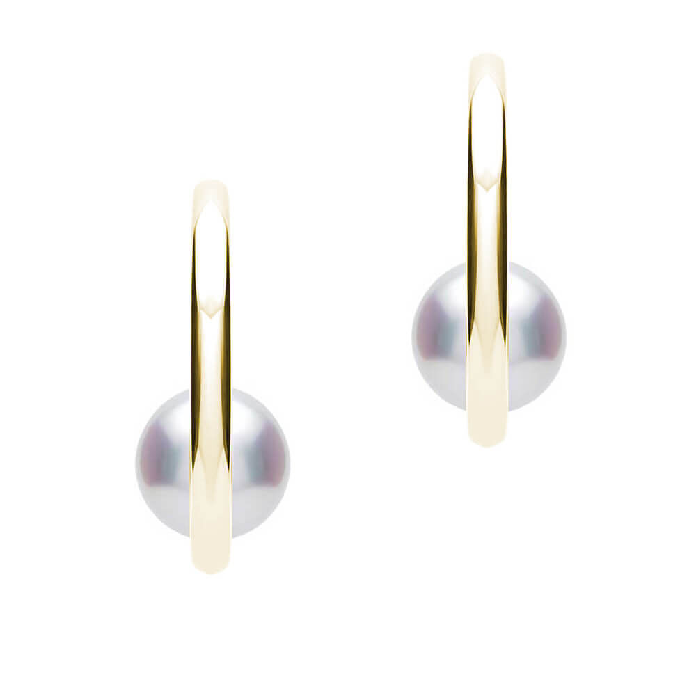 Mikimoto Classic Akoya Cultured Pearl Semi Hoop Earrings 18K YEL
