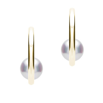 Mikimoto Classic Akoya Cultured Pearl Semi Hoop Earrings 18K