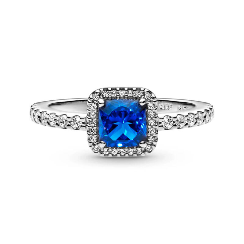 Pandora Square Sparkle Halo CZ & Blue Crystal Ring image number 2
