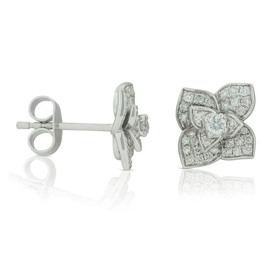 Pavé Diamond Flower Stud Earrings 14K