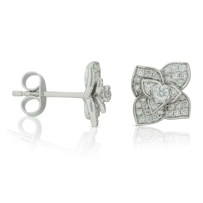 Pavé Diamond Flower Stud Earrings 14K image number 1