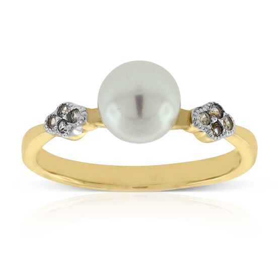 Cultured Pearl & White Sapphire Ring 14K