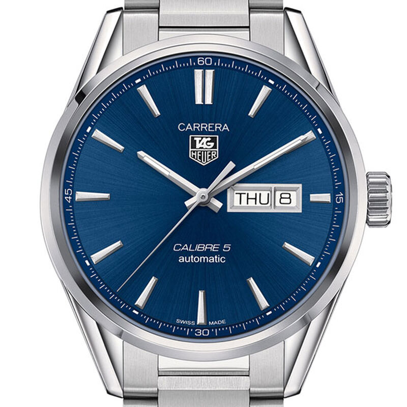 TAG Heuer Carrera Calibre 5 Day Date Automatic Mens Blue Steel Watch image number 1