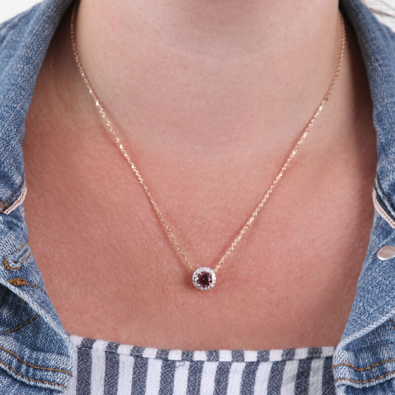 Rose Gold Rose Zircon & Diamond Halo Pendant 14K&nbsp; image number 1