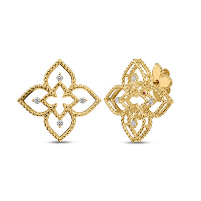 Roberto Coin 18K Yellow Gold Princess Flower Diamond Open Frame Stud Earrings
