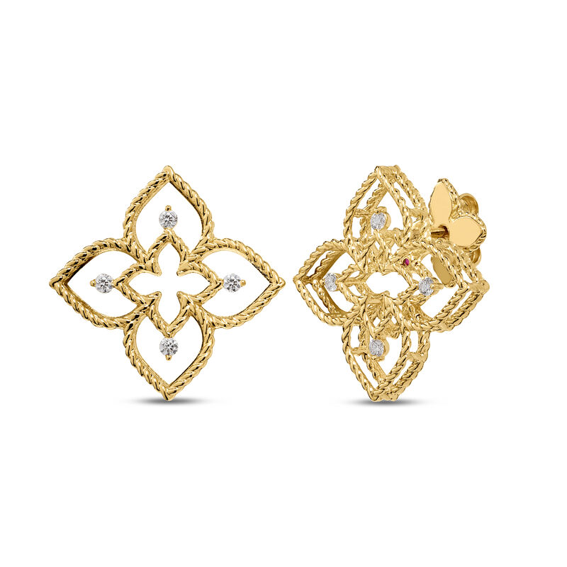 Roberto Coin 18K Yellow Gold Princess Flower Diamond Open Frame Stud Earrings image number 0