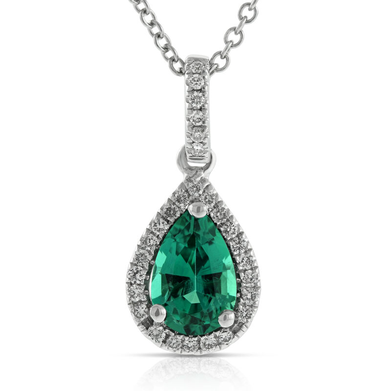 Pear Shape Emerald & Diamond Halo Pendant 14K image number 0