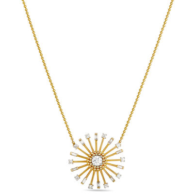 Sunlight Pendant Necklace with Round and Baguette Diamonds, &frac12; Carat Total Weight, 18K Yellow Gold