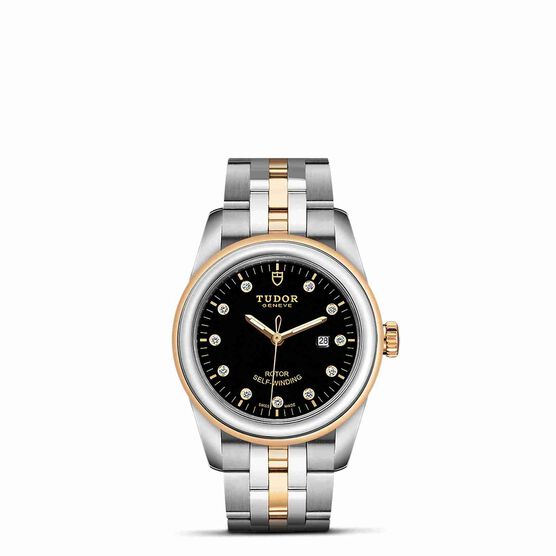 TUDOR Glamour Date Watch Steel Case Black Dial with Diamonds, 31mm