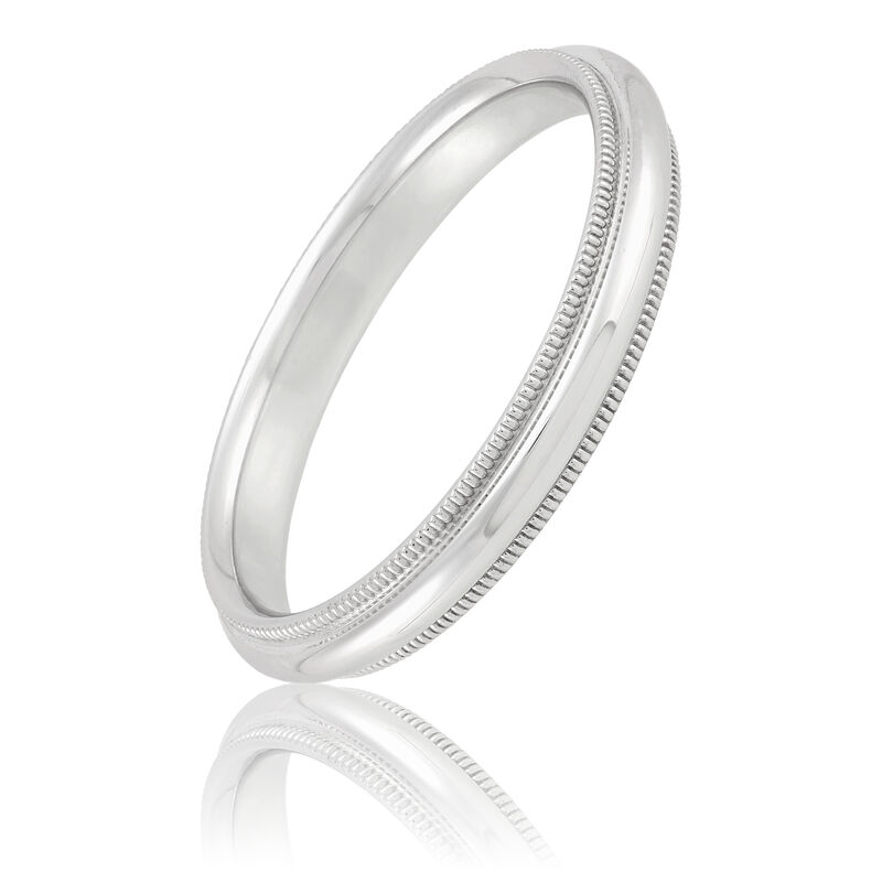 White Gold Polished Milgrain Edge Comfort Fit 3mm Band 18K image number 0