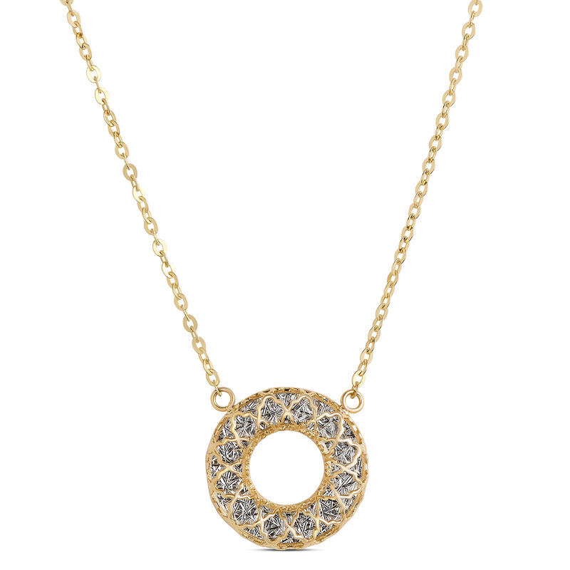 Toscano Diamond Cut Circle Pendant, 14K White and Yellow Gold image number 0