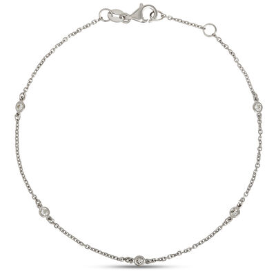 Classic Round Diamond Station Bracelet, 1/10 Carat Total Weight, 14K White Gold