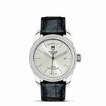 TUDOR Glamour Date+Day Watch Silver Dial Black Leather Strap, 39mm