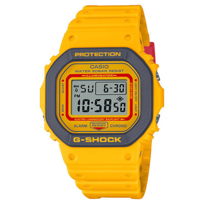 G-Shock 90's Heritage Watch Yellow Rectangle Case Resin Band, 48.9mm