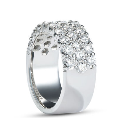 Classic Three-Row Diamond Band, 2 Total Carat Weight, Platinum