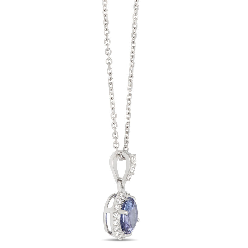 Round Tanzanite and Diamond Halo Pendant Necklace in 14K White Gold image number 1