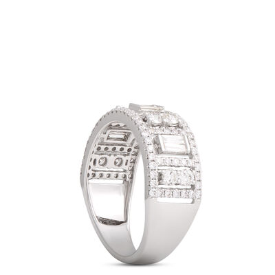 Baguette and Round Diamond Band, 14K White Gold