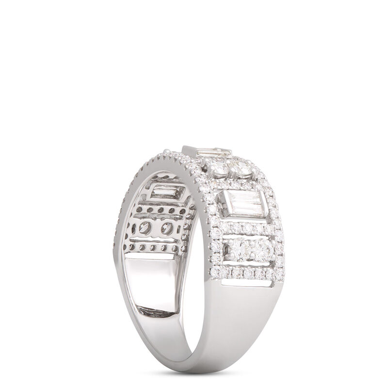 Baguette and Round Diamond Band, 14K White Gold image number 1