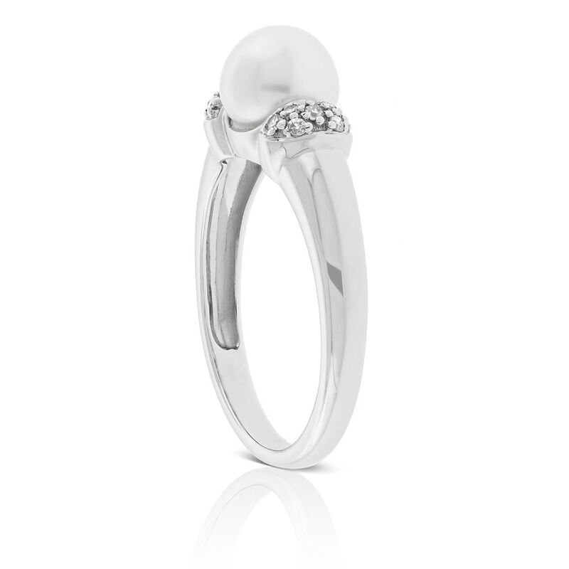 Cultured Freshwater Pearl & Diamond Ring 14K image number 1