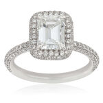 Emerald Cut Diamond Double Halo Engagement Ring 18K