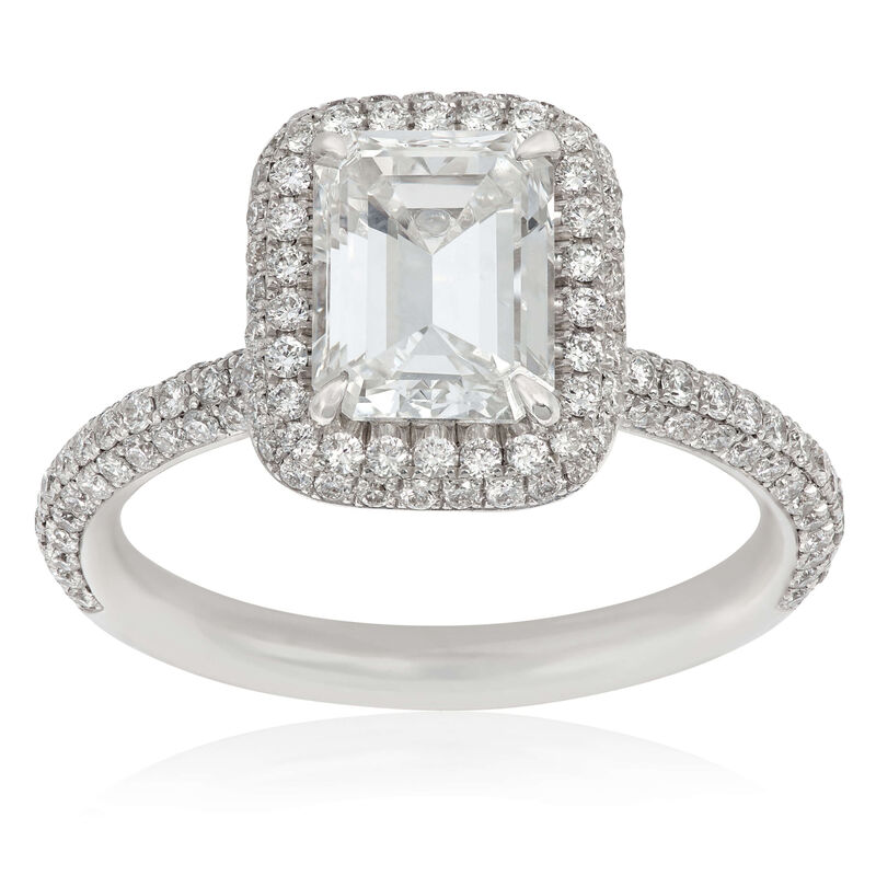 Emerald Cut Diamond Double Halo Engagement Ring 18K image number 1