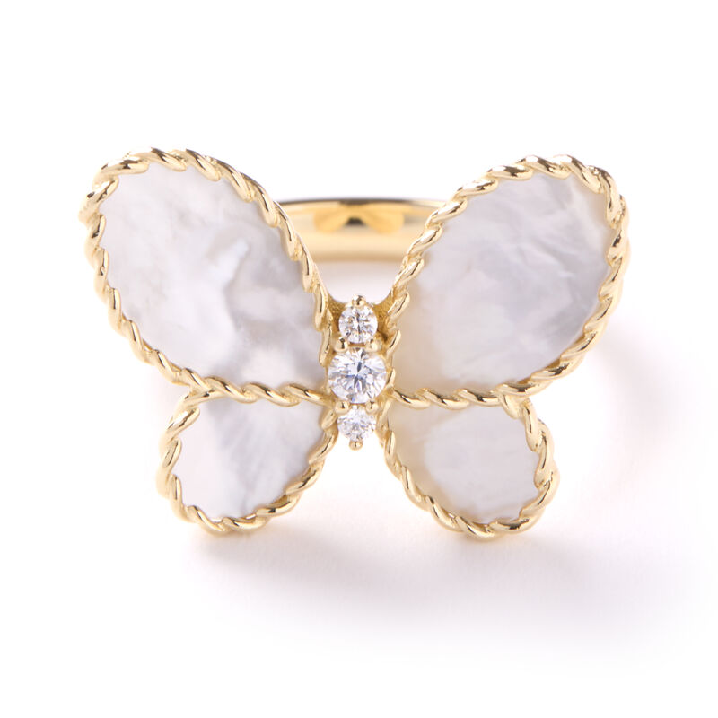 Roberto Coin 18K Yellow Gold Jasmine Diamond & Mother Of Pearl Butterfly Ring image number 0