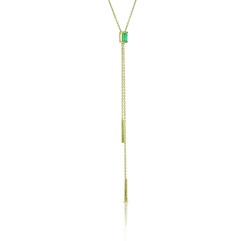 Emerald & Diamond Stationary Lariat Necklace, 14K Yellow Gold image number 1