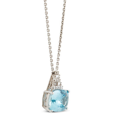 Cushion Aquamarine & Diamond Pyramid Necklace 14K