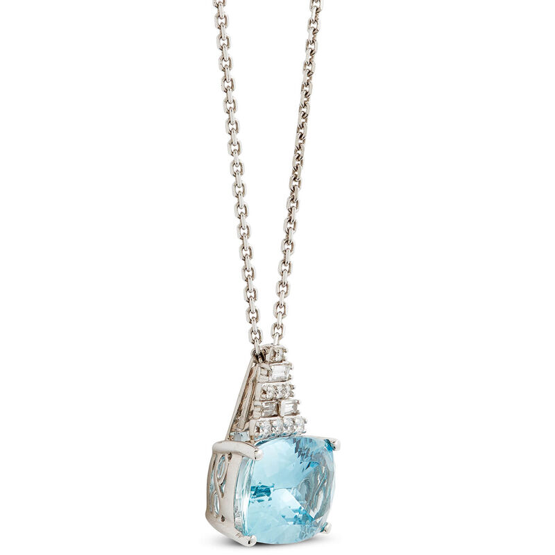 Cushion Aquamarine & Diamond Pyramid Necklace 14K image number 1