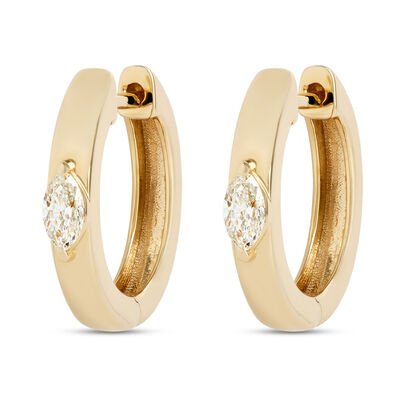 Marquise Diamond Hoops, ⅓ Carat Total Weight, 14K Yellow Gold