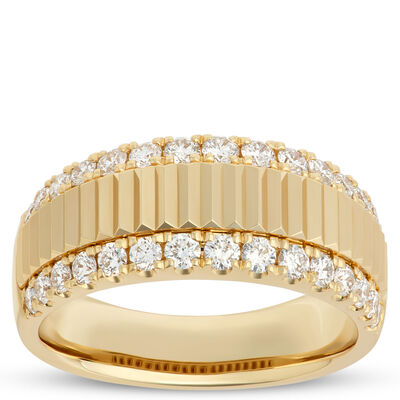 Classic Three-Row Round Diamond Ring, &frac34; Carat Total Weight, 14K Yellow Gold