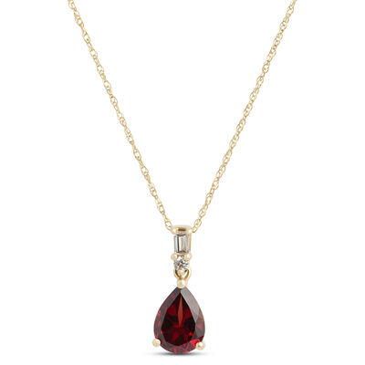 Ear Shaped Garnet Pendant Necklace with Diamond Accents, 1/10 Carat Total Weight, 14K Yellow Gold