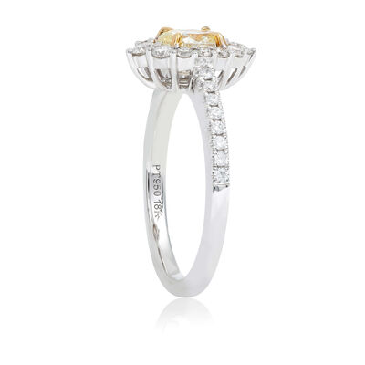 Yellow & White Diamond Halo Engagement Ring 18K & Platinum