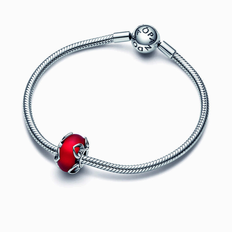 Pandora Frosted Red Murano Glass & Hearts Charm image number 3