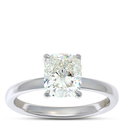 Cushion Cut Solitaire Diamond Engagement Ring, 18K White Gold