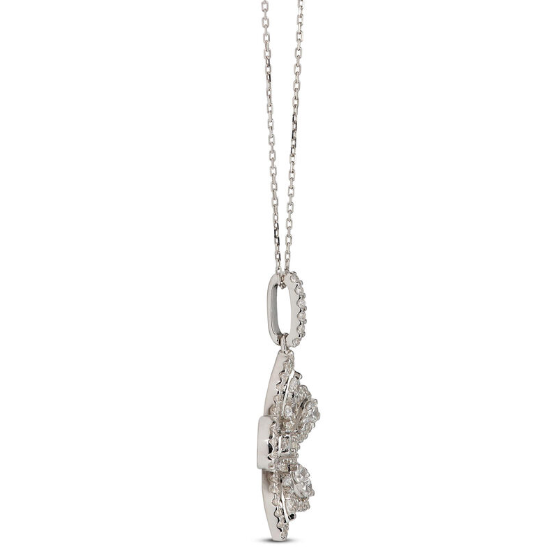 Diamond Flower Shaped Pendant Necklace, 14K White Gold image number 1