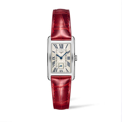 Longines DolceVita Watch Silver Dial Red Leather Strap, 23mm