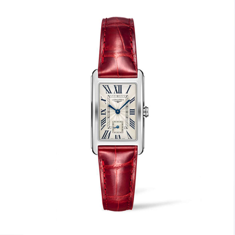 Longines DolceVita Watch Silver Dial Red Leather Strap, 23mm image number 1