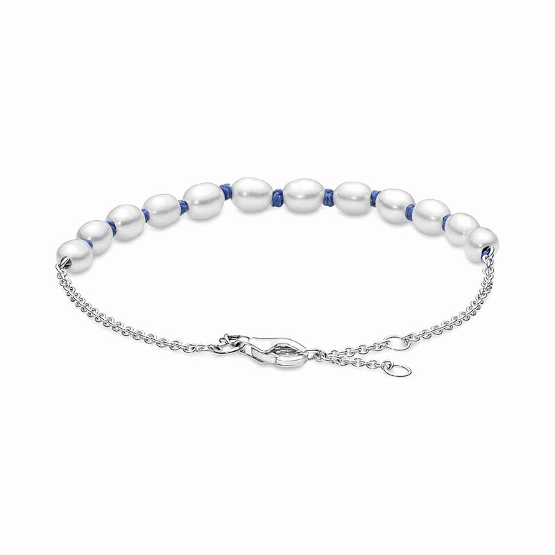 Freshwater Cultured Pearl Blue Cord Chain Bracelet image number 1