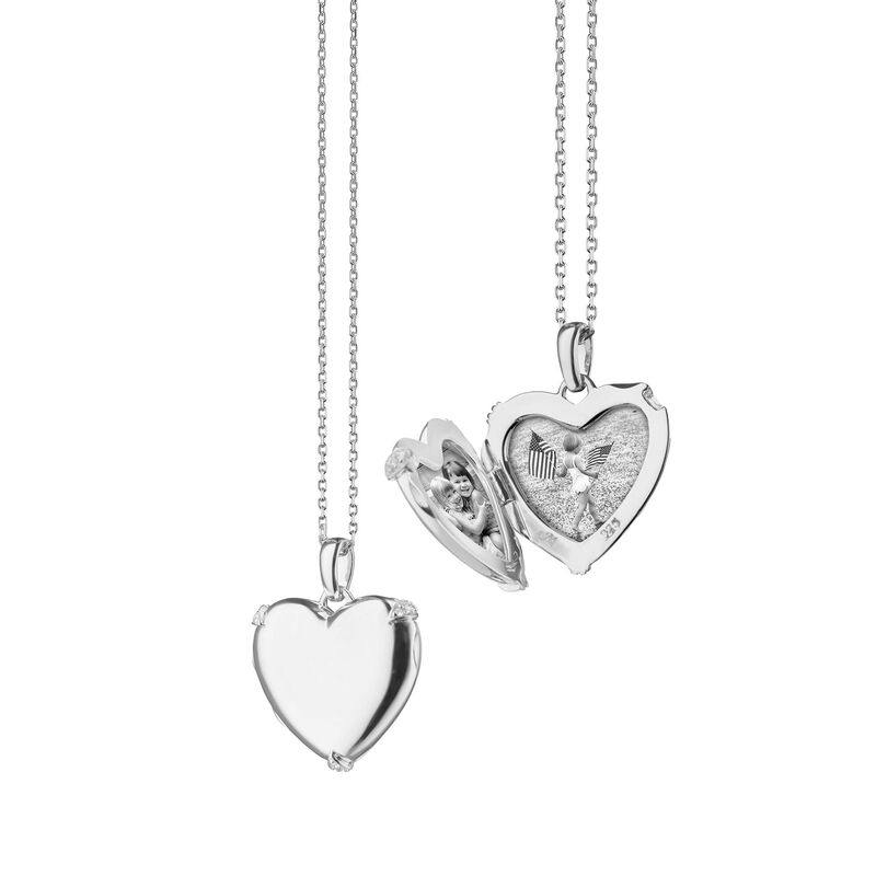 Monica Rich Kosann Heart Locket Necklace with White Sapphires, Sterling Silver image number 0