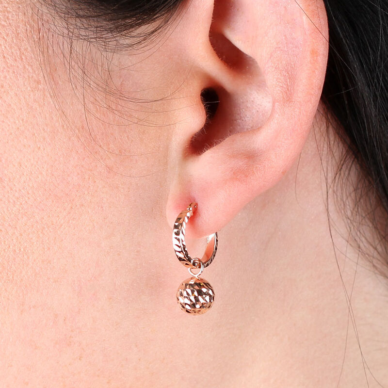 Rose Gold Diamond Cut Ball Drop Huggie Earrings 14K image number 1