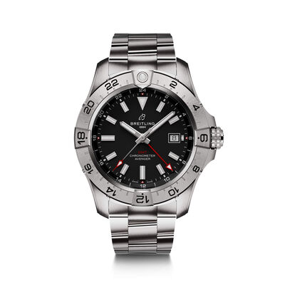 Breitling Avenger Automatic GMT Watch Black Dial Steel Bracelet, 44mm