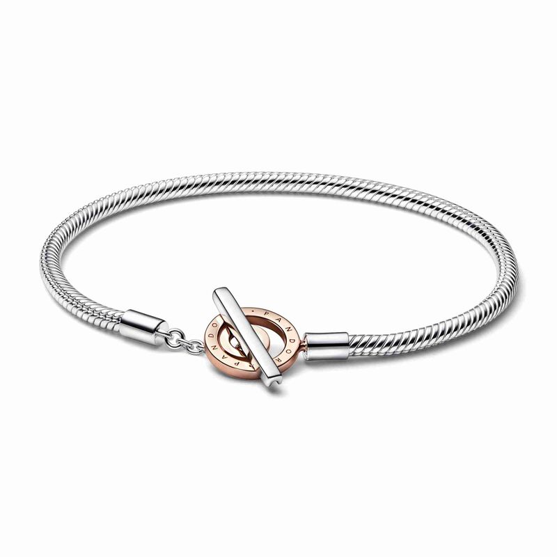 Pandora Signature Two-tone Logo T-Bar Snake Chain Bracelet image number 1
