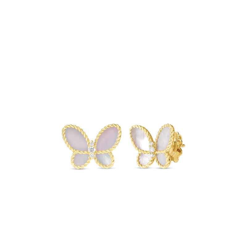 Roberto Coin 18K Yellow Gold Jasmine Diamond And Mother Of Pearl Butterfly Stud Earrings image number 0