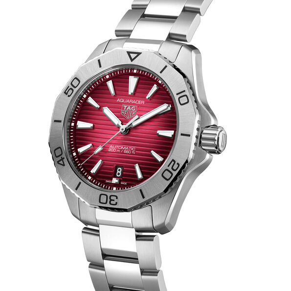 TAG Heuer Aquaracer Professional 200 Watch Red Dial Steel Bracelet, 40mm