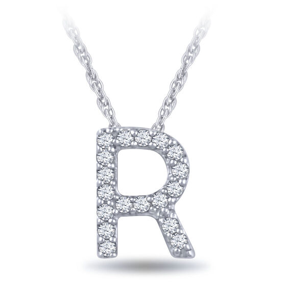 Diamond Initial Pendant 14K Letter 'R'