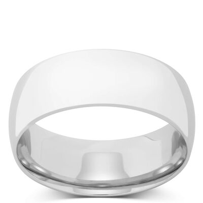 White Gold Polished Rounded Comfort Fit 8mm Band 14K