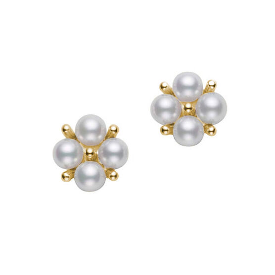 Mikimoto Akoya Cultured Pearl Cluster Earrings 18K